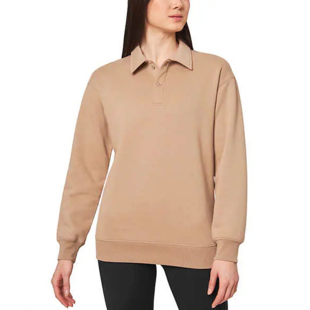 NWT Mondetta Womens Collared Fleece Pullover Long Sleeve Shirt Size L $60 8D119